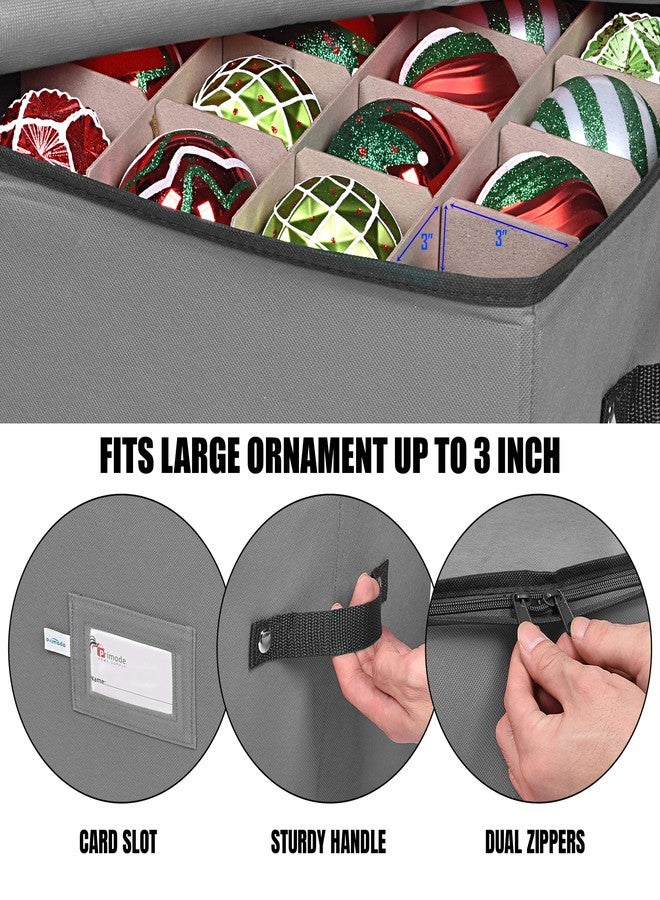 Primode Christmas Ornament Storage Box, 4 Individual Trays Xmas Storage Container, Fits 64 Ornaments Decoration Balls, Constructed of Durable 600D Oxford Material (Gray) - Image 5